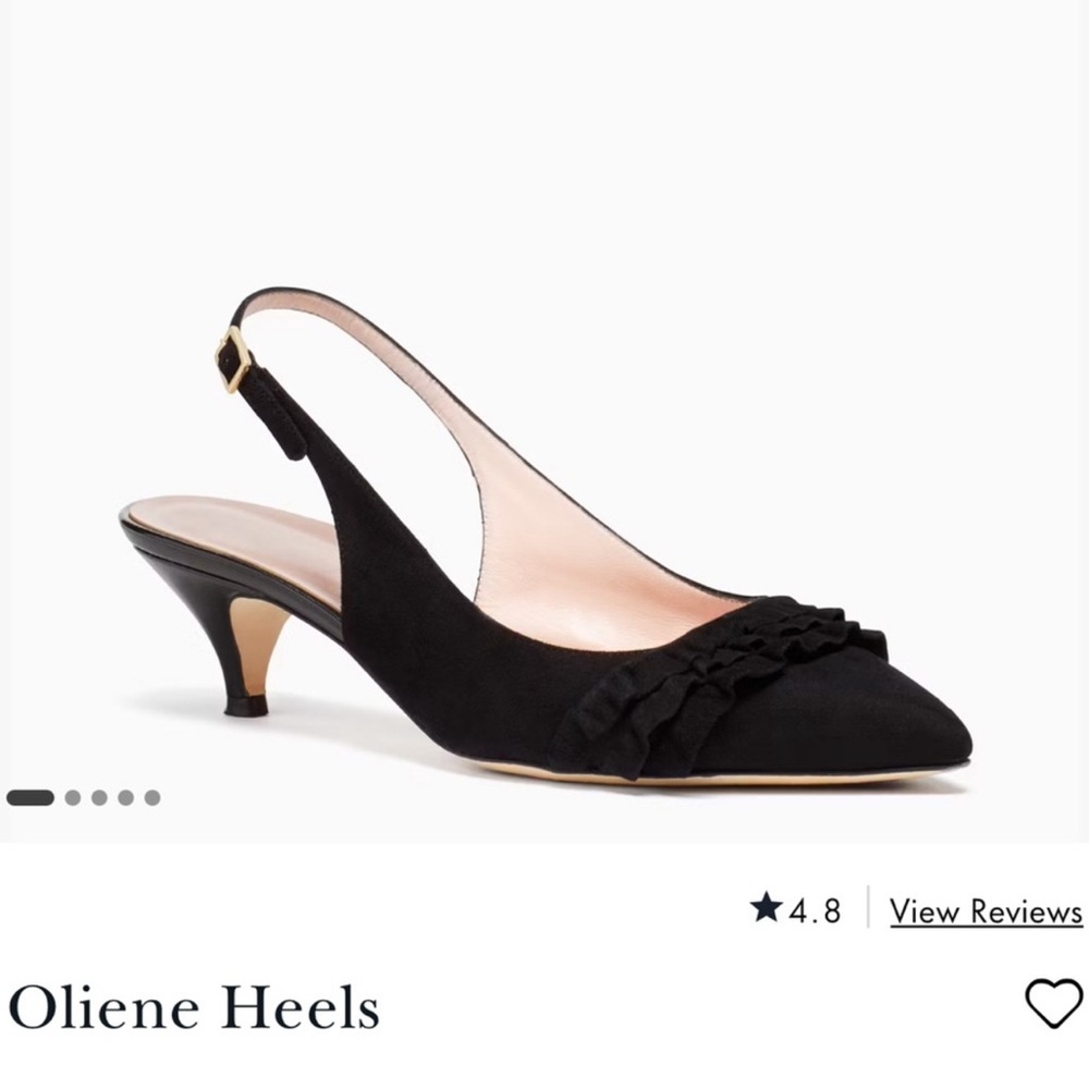 Kate Spade Oliene Black Leather Ruffle Pointed Toe Slingback Kitten Heels 8.5